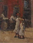 Georges Lemmen Girls strolling on the street oil on canvas